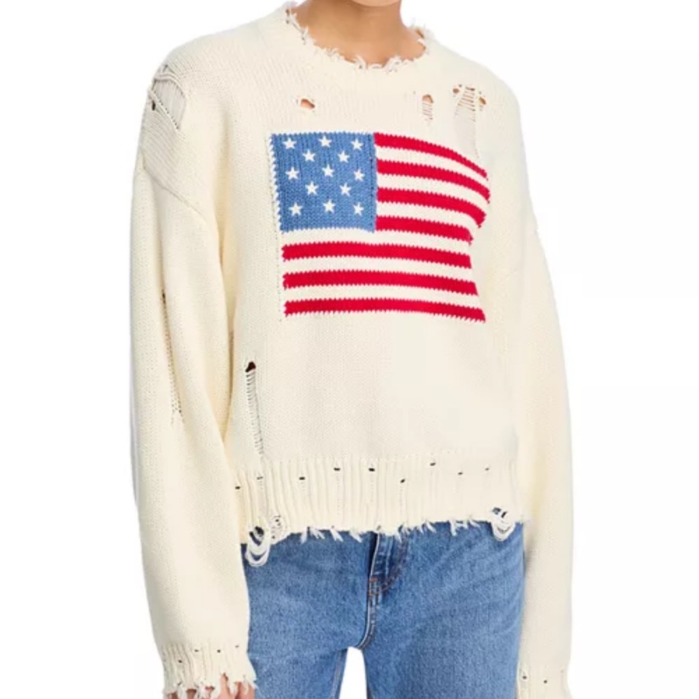 🆕 Denimist Oversized Cropped American Flag Sweater